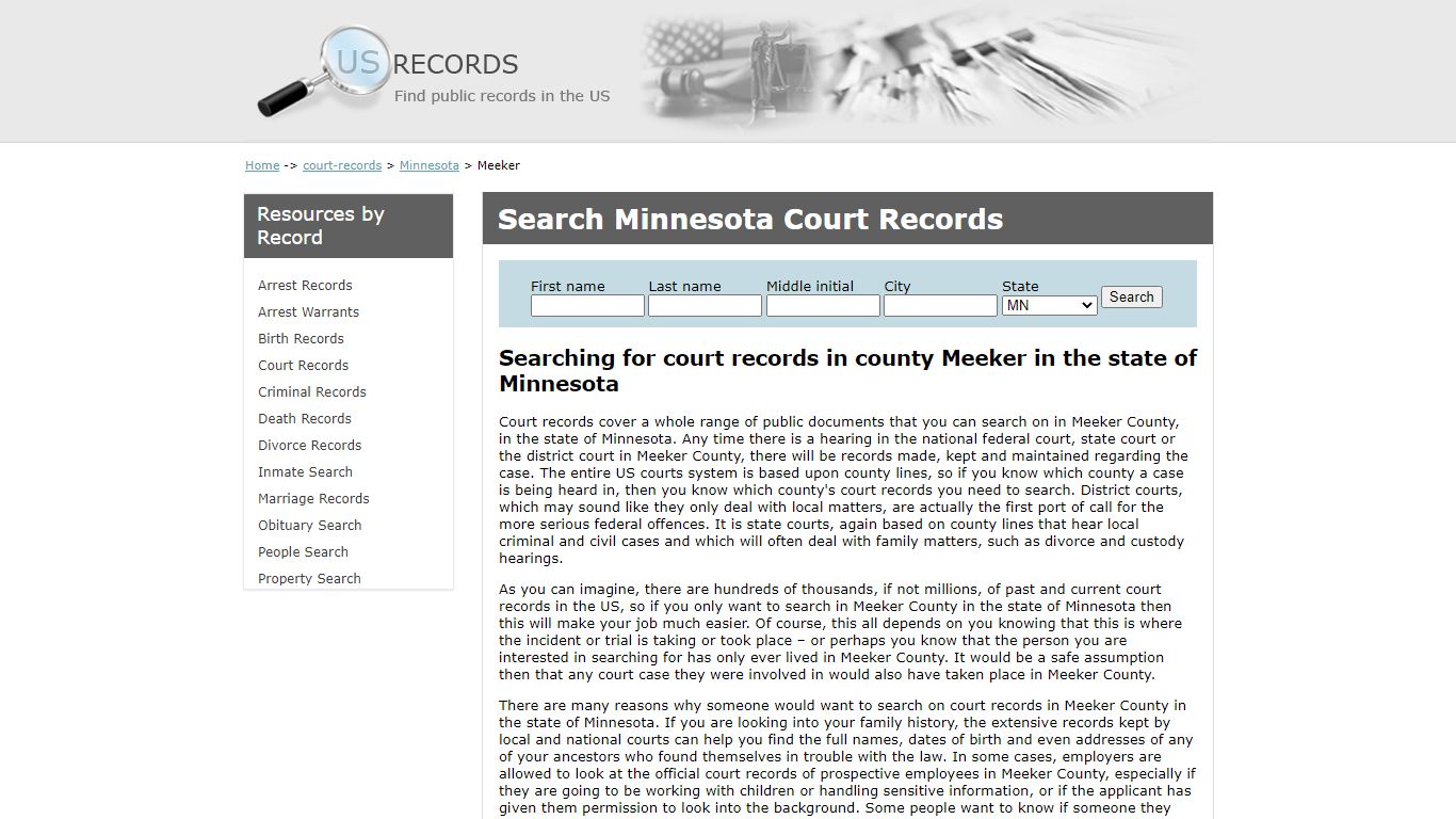 Search Court Records Meeker Minnesota | US Records